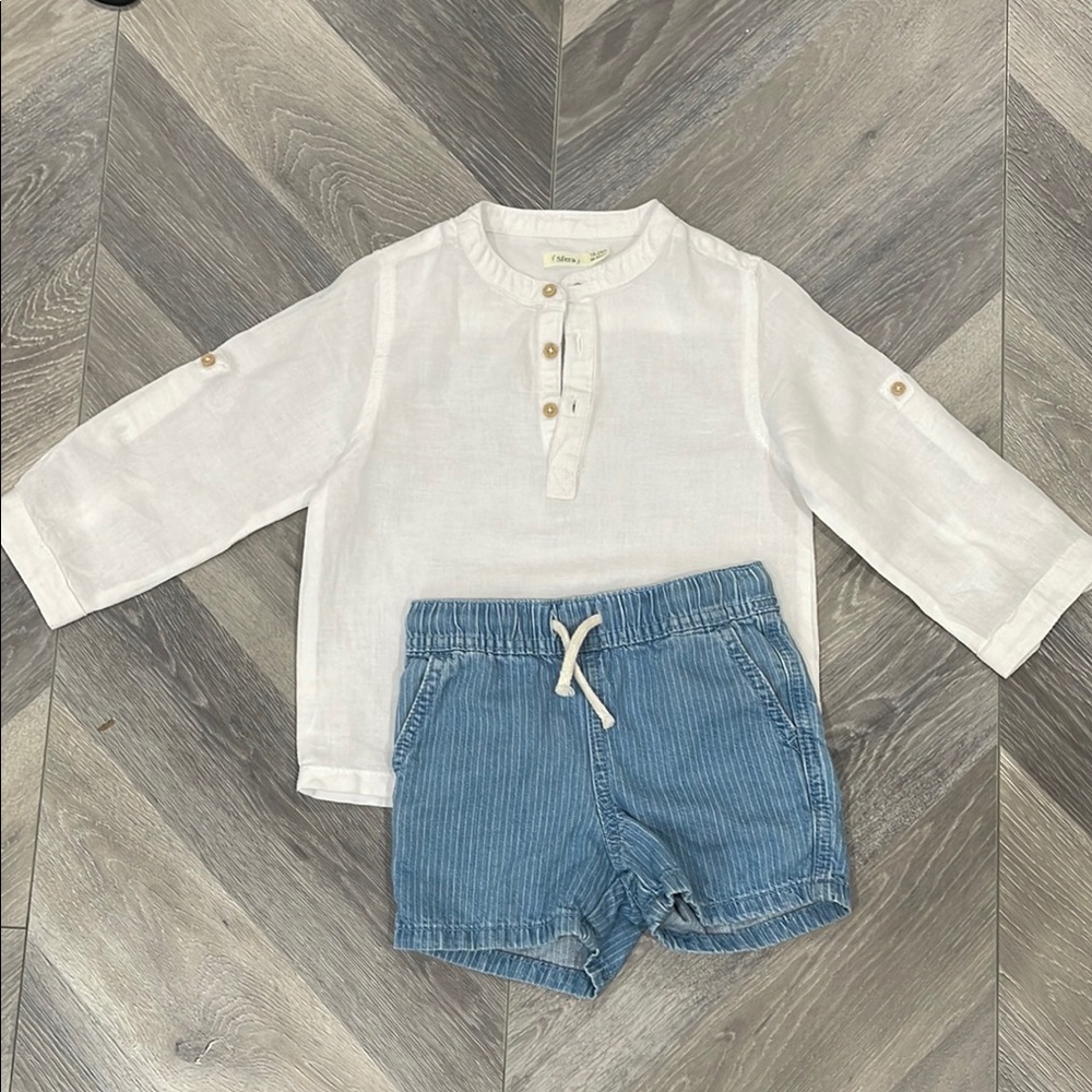 Zara Kids White Shirt and Blue Shorts Set